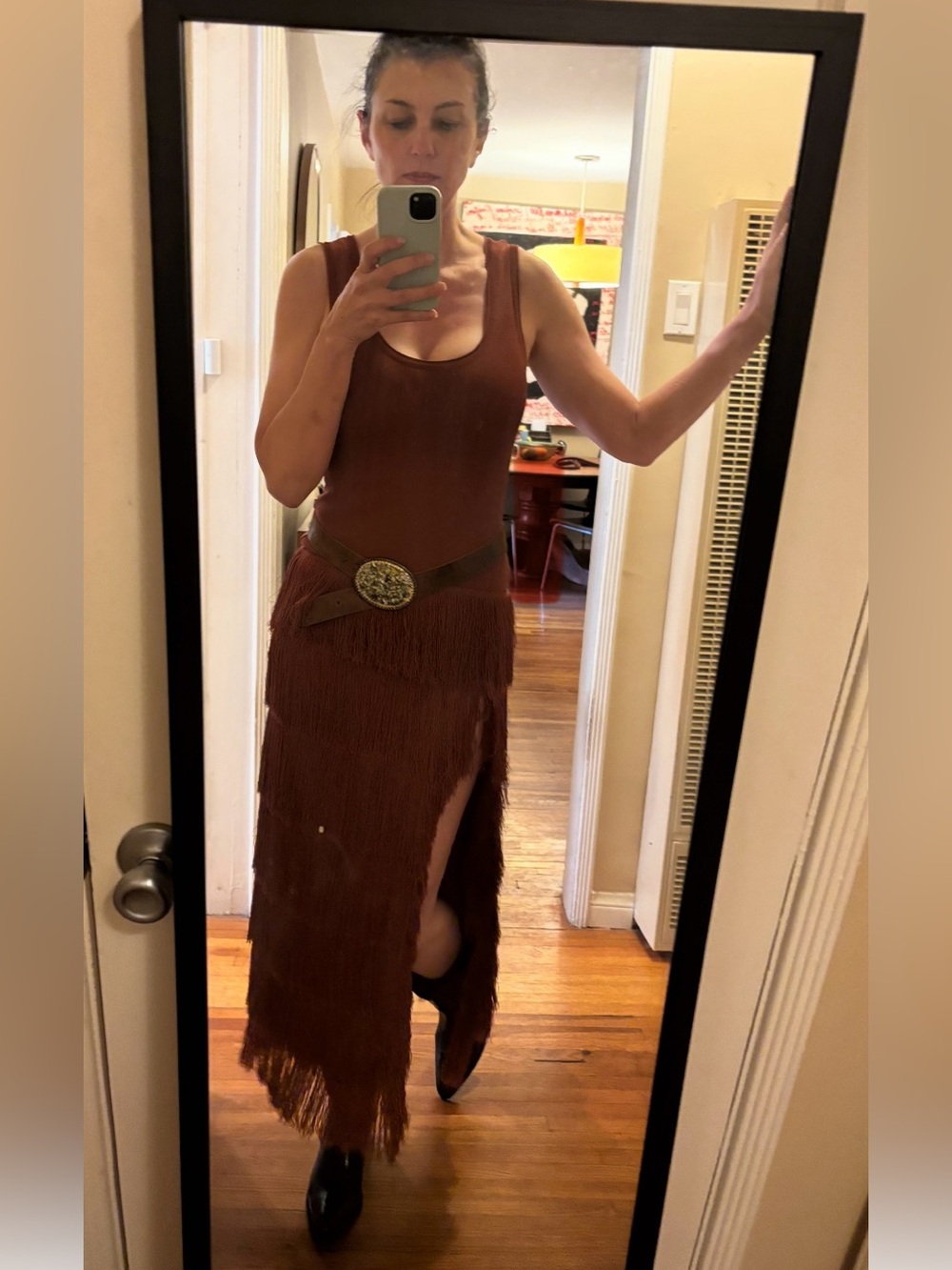 Aknvas Brown Fringe Maxi Dress with Scoop Neck